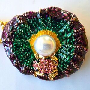 Betsey Johnson Lily Pad Frog Pearl Pendant Necklace Green Purple